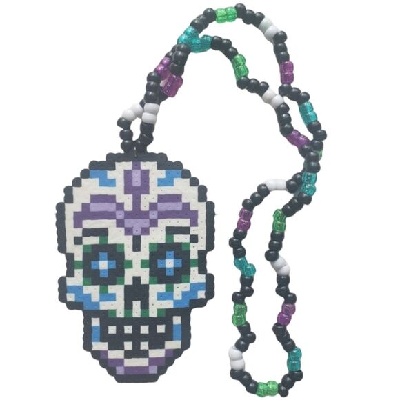 Sugar Skull Perler Kandi Necklace - Picture 2 of 5